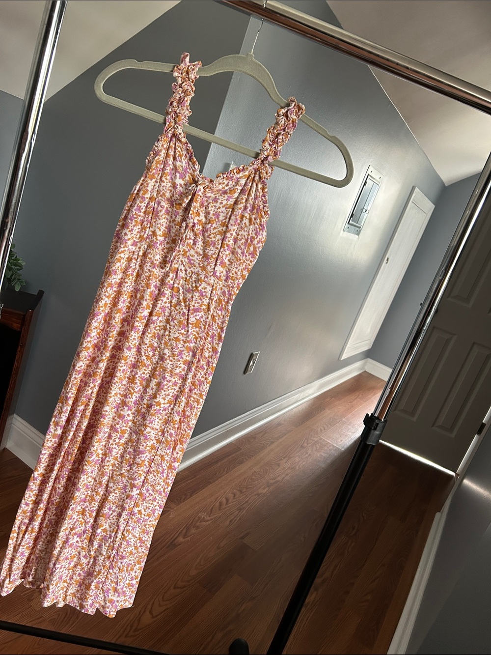Floral Pink, Orange, and White Sundress with Smocked Straps